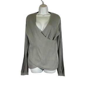 Maison Mascallier Size Small Sweater Crossover Knit Faux‎ Wrap Gray Long Sleeve